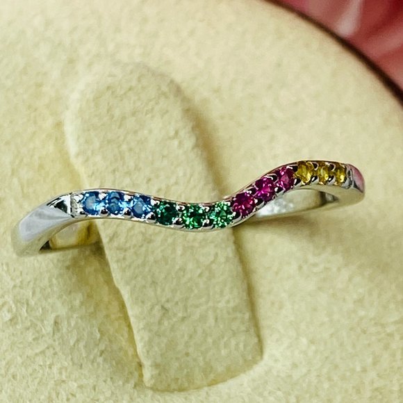 Sterling Silver Wavy Multi Color Cubic Zirconia Stackable Band Ring Size… - Picture 3 of 6